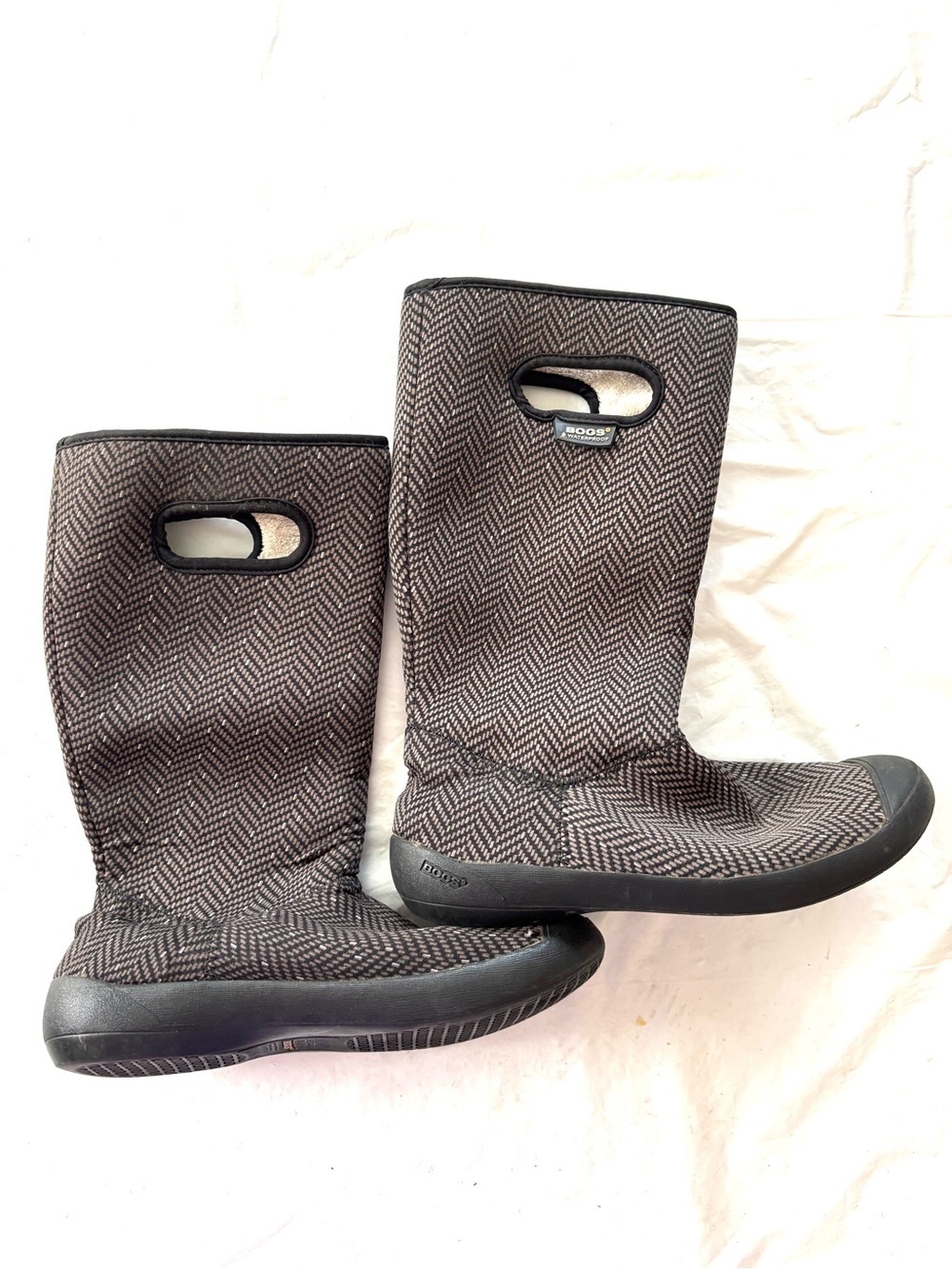 Bogs Black Summit Knit Herringbone Waterproof Rain Winter Boots SZ 7.5 Worn 1X